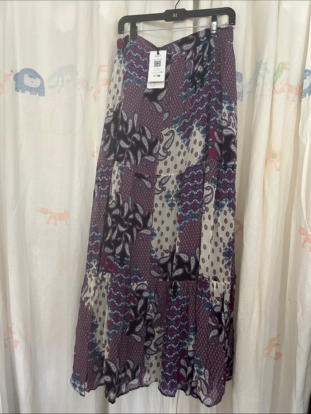 ba&sh Purple Patchwork Print Maxi Skirt 44